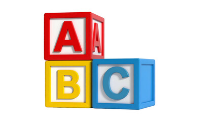 Three alphabet blocks stacked, displaying the letters A, B, and C, on a black background
