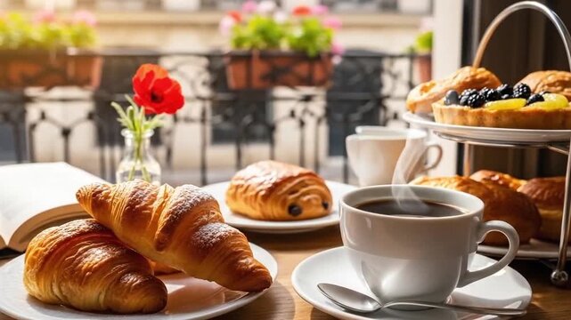 	
Enjoy fresh croissants and coffee with a book on a bright sunny morning in Paris	
