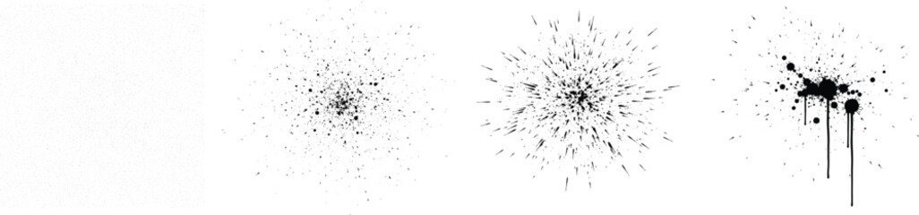 Obraz premium Set of Four Black Ink Splatter Brush Strokes Grunge Paint Splash Overlays Abstract Grunge Texture Background Designs