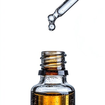 A glass dropper bottle filled with colloidal silver liquid, representing natural health solutions.    high resolution   for isolate image