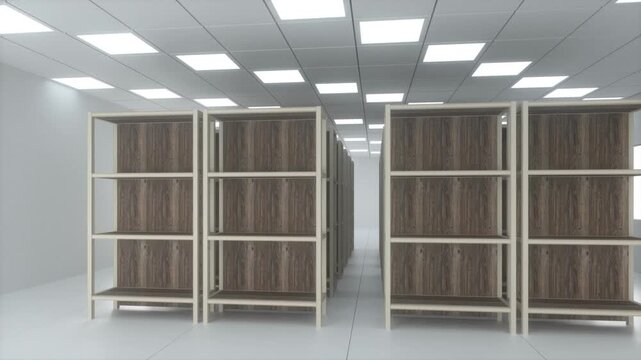 
Rows of bookshelves in the bright room, 3d rendering 4k