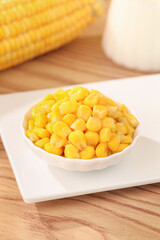 Fresh Sweet Corn Kernels in White Bowl - Healthy Nutritious Snack and Meal Ingredient