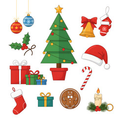 Christmas Holiday Season Decorations and Elements Collection on Black Background