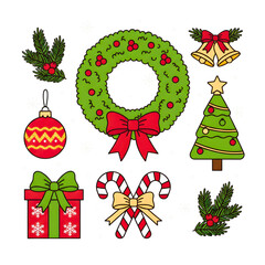 Festive Christmas Holiday Elements Collection Illustration on Black Background