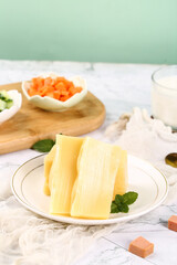 Fresh German Emmental Cheese Block Slices with Holes