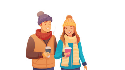 Couple winter season coffee date vector illustration for christmas holiday vacation and cold weather fashion style