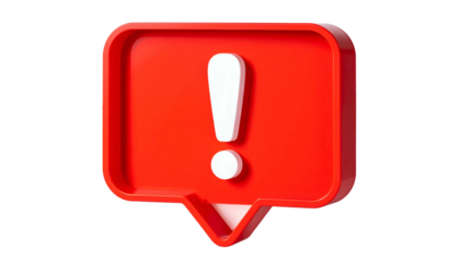 3D rendered red notification icon, white exclamation mark, on black background
