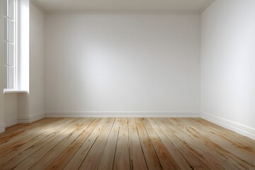 Wooden floor empty interior smooth painted wall minimal space for mockups