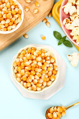 Raw Popcorn Kernels and Popped Corn Flat Lay Snack