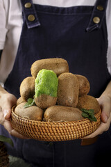 Fresh Kiwi Fruits in Woven Basket - Organic Farm Harvest