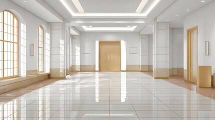 Warm and clean interior empty hall realistic lighting flat wall balance