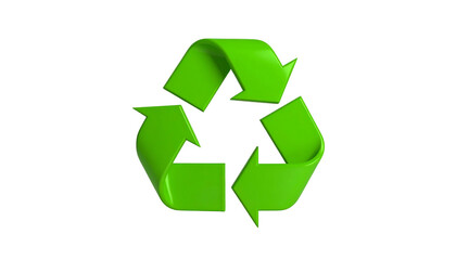 A glossy, green three-arrow symbol on a solid black background, representing reuse