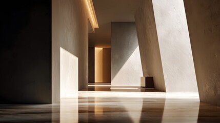 Obraz premium Contemporary interior warm floor neutral light wall composition crisp