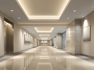 Obraz premium High clarity interior blank hall warmed floor neutral wall silk lighting