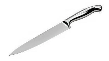 Stainless steel chef knife isolated on transparent background
