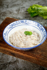 Fresh Shrimp Puree in Decorative Bowl with Mint Garnish