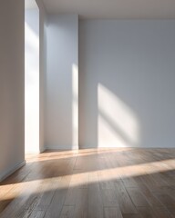Modern clean warm interior room smooth plank floor soft wall quiet atmosphere