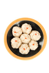 Cooked Shrimp Sliders with Chili Pepper Garnish in Black Bowl