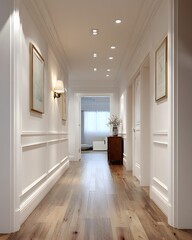 Obraz premium Interior hall open minimal wood floor mild warm wall excellent for layout