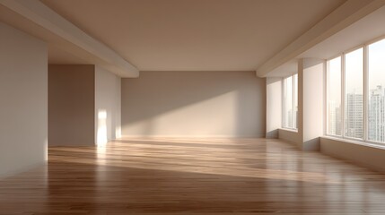 Obraz premium Spacious blank room warm floor tone wall tone aligned modern minimal