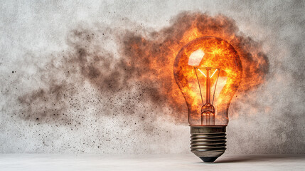 Creative Light Bulb Emitting Flames and Smoke for Innovation Visuals