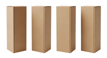 Four tall cardboard boxes standing upright transparent background cutout png