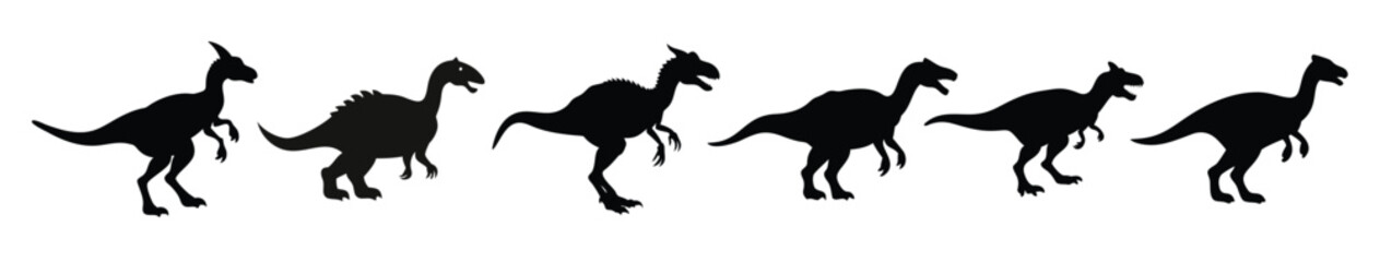  Black Silhouette Dinosaur Icons Set - Prehistoric Creatures Vector Illustration © Nyma