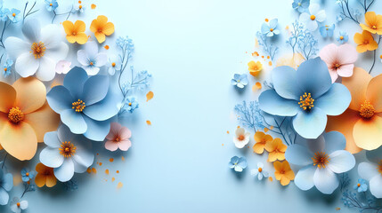 Vibrant Floral Arrangement on Soft Blue Background with Pastel Flowers