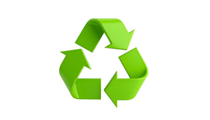 Fototapeta premium Glossy, green, three-arrow symbol, representing cyclical process against a black background