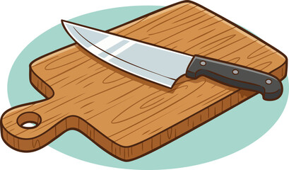 Vector illustration of a cutting board and knife.