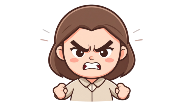 Unique round character with an angry expression in a bright setting isolated on solid white background3