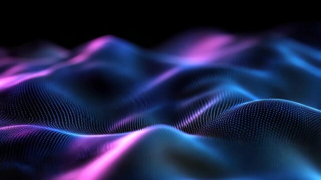Abstract digital wave forms in cyan and purple shades. Futuristic tech science or mathematics concept.
