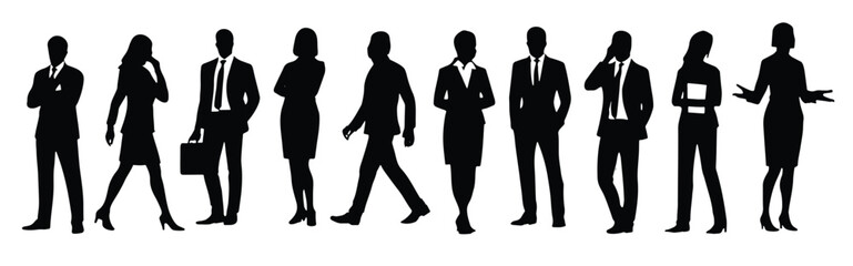 Business professionals in various poses and actions business people silhouettes