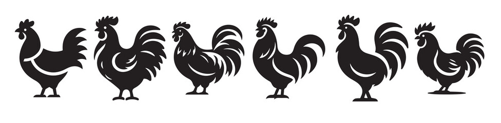  chicken bird black silhouette bundle isolated on white © Unirb