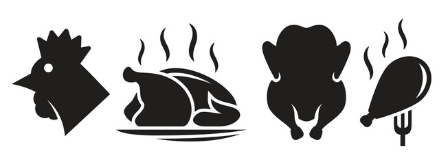chicken fried chicken icons set black on a white background © Unirb