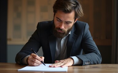 Faceless man signing paper. High quality