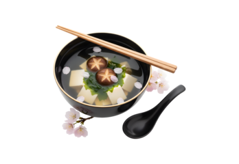 Noodles from Asia, combined with chicken, vegetables, and herbs, are displayed on a white background.
