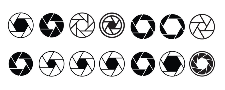 camera shutter set of camera lens aperture icons with