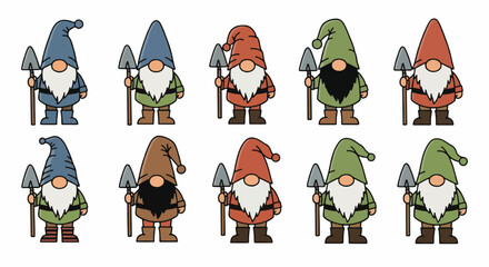 Gnomes with pickaxes in various colors