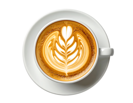 クリーミーなラテアートが伝える癒やしの温もり｜背景なし・透過PNG・コピースペース