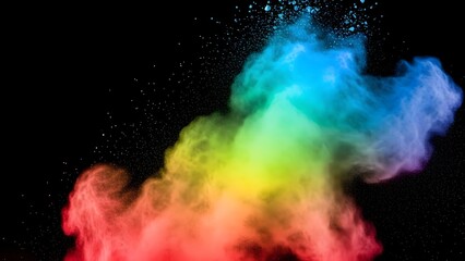 Colorful powder explosion on black background creates abstract art