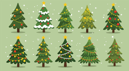 collection of ten decorated christmas trees with festive
