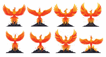 Phoenix bird rising from flames with transparent background