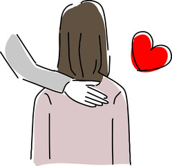 女性の背中を支える手、サポート