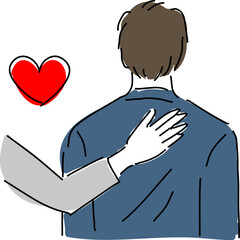 男性会社員の背中に添えた手、サポート