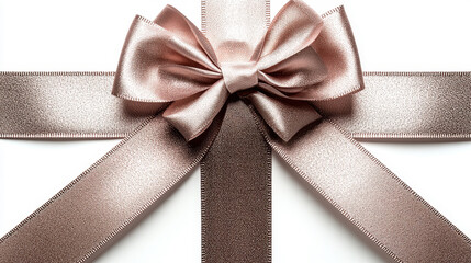Elegant Rose Gold Bow and Ribbon on White Background for Gifts