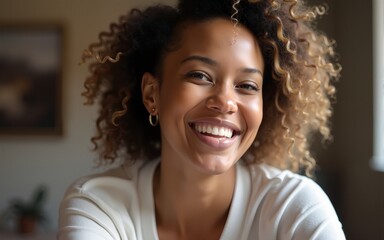 Pleased African woman at meeting. High quality