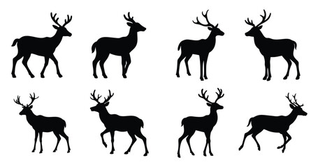 Deer silhouette vector set with antlers for wildlife and nature designs