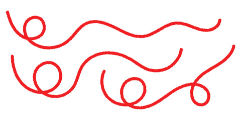 Red thread vector. Red thread looped in a swirl line, symbolizing vector. Line of red yarn, long red thread icon isolated on a white background.
