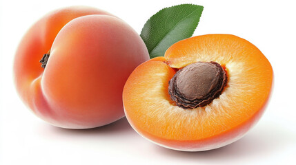 Fresh Apricot Halved with Vibrant Orange Color and Green Leaf